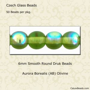 Druk Beads:6mm Olivine, AB [50]