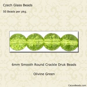 Druk Beads:6mm Olivine, Crackle [50]