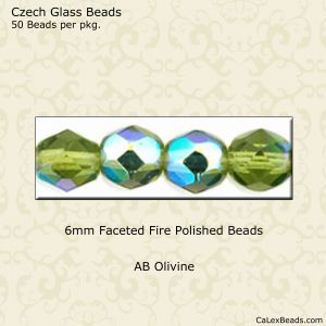 Fire Polished Beads:6mm Olivine, AB [50]
