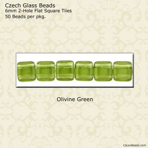 CzechMate 2-Hole Tile Beads 6mm:Olivine, Transparent [50]