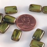 Rectangle Bead:8x12mm Olive/White [10]
