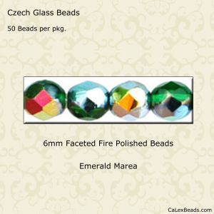 Fire Polished Beads:6mm Emerald, Marea [50]