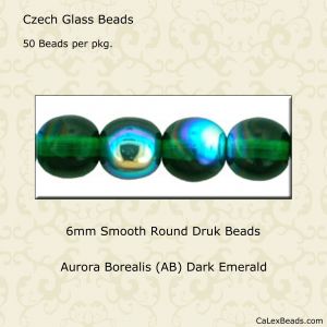 Druk Beads:6mm Dark Emerald, AB [50]