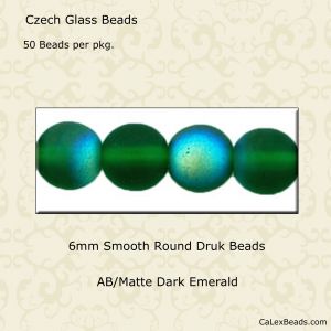 Druk Beads:6mm Dark Emerald, AB/Matte [50]