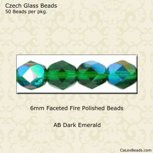 Fire Polished Beads:6mm Dark Emerald, AB [50]