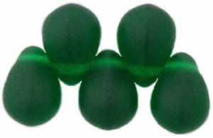 Teardrop Bead 8x6mm Dark Emerald, Matte [100]