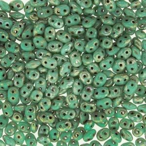SuperDuo Beads, 2.5x5mm Turquoise Green Picasso [10g]