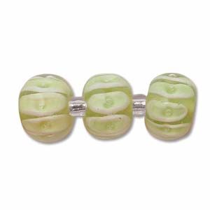 CLOSE OUT:10x12mm Lime/White Lampwork Beads [6]