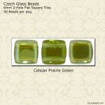 CzechMate 2-Hole Tile Beads 6mm:Prairie Green, Celsian [50]