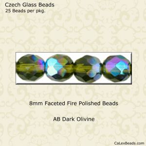 Fire Polished Beads:8mm Dark Olive, AB [25]