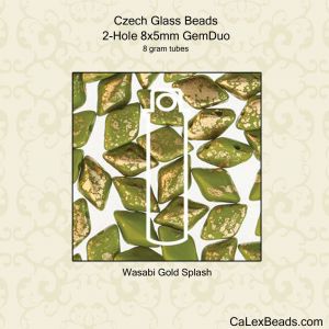 GemDuo Beads 8x5mm 2-Hole:Wasabi Gold Splash [8g]