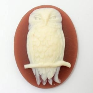 Cabochon, Resin Cameo:40x30mm Oval Cornelian Owl [ea]
