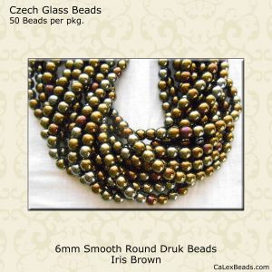 Druk Beads:6mm Brown, Iris [50]