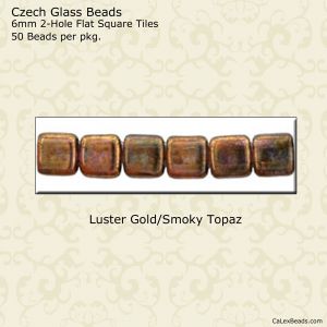 CzechMate 2-Hole Tile Beads 6mm:Gold/Smoky Topaz, Luster [50]