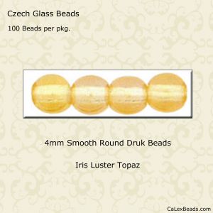 Druk Beads:4mm Topaz, Iris Luster [100]