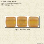 CzechMate 2-Hole Tile Beads 6mm:Topaz, Gold Marble [50]