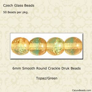 Druk Beads:6mm Topaz/Green, Crackle [50]