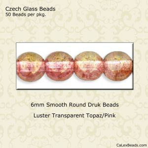 Druk Beads:6mm Topaz/Pink, Luster [50]