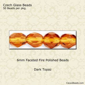 Fire Polished Beads:6mm Dark Topaz [50]