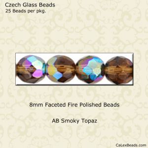 Fire Polished Beads:8mm Smoky Topaz, AB [25]