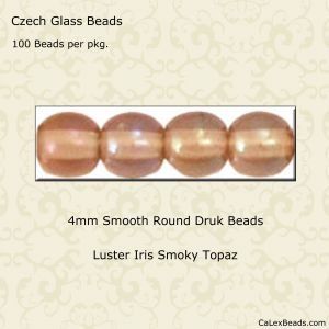 Druk Beads:4mm Smoky Topaz, Iris Luster [100]