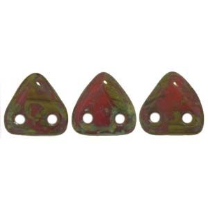 Czech Glass 6mm 2-Hole CzechMate Triangle Beads:Opaque Red Picasso [10g]