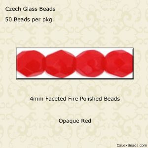 Fire Polished Beads:4mm Red, Opaque [50]