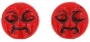Czech Glass 9mm Moon Face Beads:Opaque Red Jet Inlay [25]