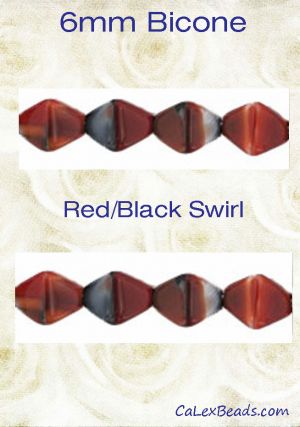 Bicone Beads, 6mm:Red/Black Swirl [50]