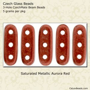 Beam Beads 3x10mm 3-Hole:Aurora Red, Saturated Metallic [5g]