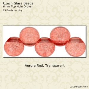CLOSE OUT:6mm Top Hole Druk Beads, Aurora Red [25]