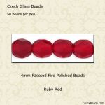Fire Polished Beads:4mm Ruby Red [50]