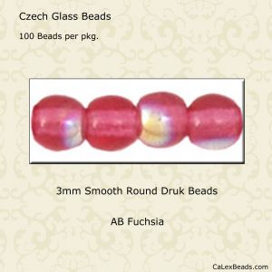 Druk Beads:3mm Fuchsia, AB [100]
