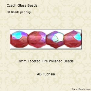 Fire Polished Beads:3mm Fuchsia, AB [50]