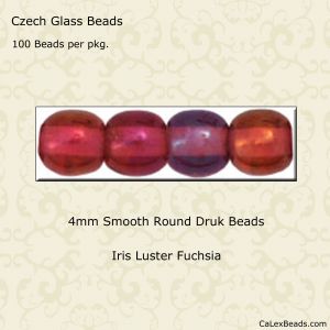 Druk Beads:4mm Fuchsia, Iris Luster [100]