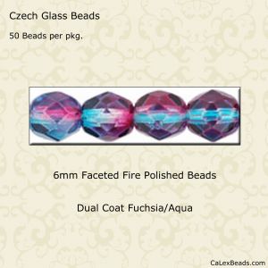 Fire Polished Beads:6mm Fuchsia/Aqua [50]