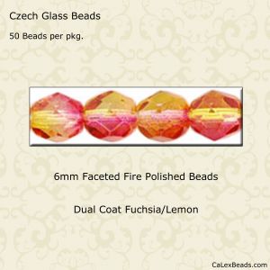 Fire Polished Beads:6mm Fuchsia/Lemon [50]