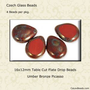 Teardrop Beads:16x12mm Umber, Bronze Picasso [4]