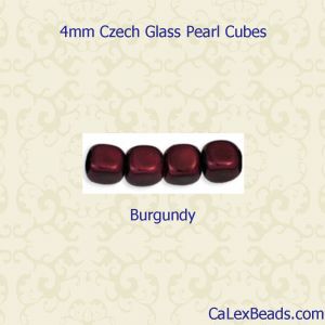 Pearl Beads 4mm Cube:Burgundy [50]