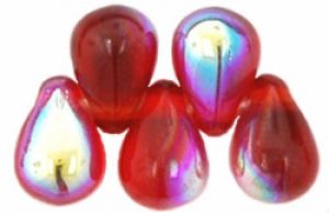Czech Glass 6x4mm Teardrop Beads:Siam Ruby, AB [100]