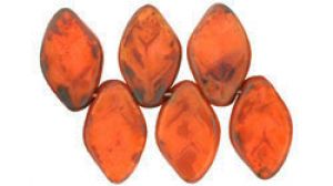 Czech Glass 7x12mm Leaf Beads:Matte Opal Picasso Orange [25]