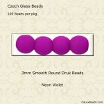 Druk Beads:3mm Violet, Neon [100]