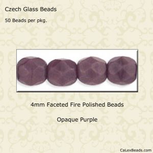 Fire Polished Beads:4mm Purple, Opaque [50]