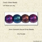 Druk Beads:3mm Purple, Iris [100]