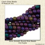 Druk Beads:6mm Purple, Iris [50]