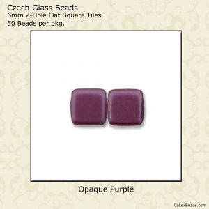 CzechMate 2-Hole Tile Beads 6mm:Purple, Opaque [50]