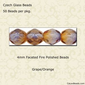 Fire Polished Beads:4mm Grape/Orange [50]