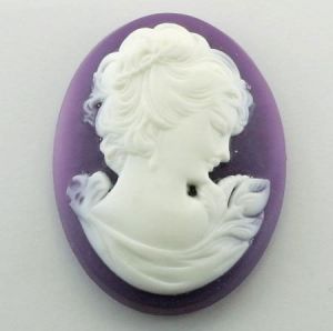 Cabochon, Resin Cameo:40x30mm Oval Purple Grecian Lady [ea]