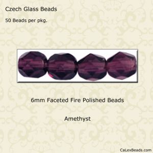 Fire Polished Beads:6mm Amethyst [50]