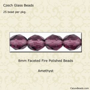 Fire Polished Beads:8mm Amethyst [25]